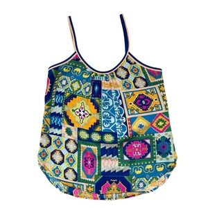 Trina Turk Multicolor Geometric Print Tank Top - Blue, Green, Yellow, Pink